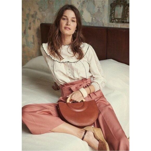 RARE! Sezane Katalina Eyelet Black White Blouse Top - Picture 1 of 16